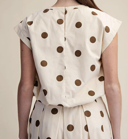 Polka Dot Bubble Top- Brown