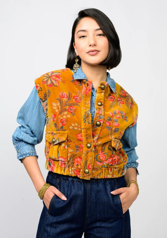Ivy Jane Velveteen Vest- Gold