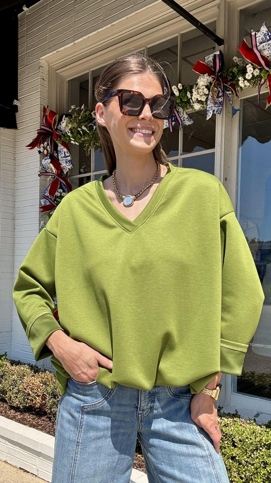 V-Neck Bubble Sweatshirt-Chartreuse