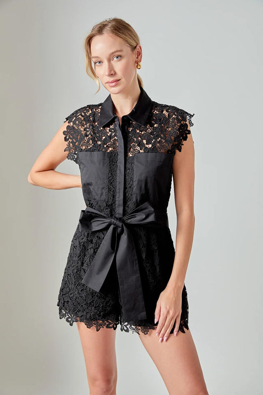 Black Lace Tie Romper