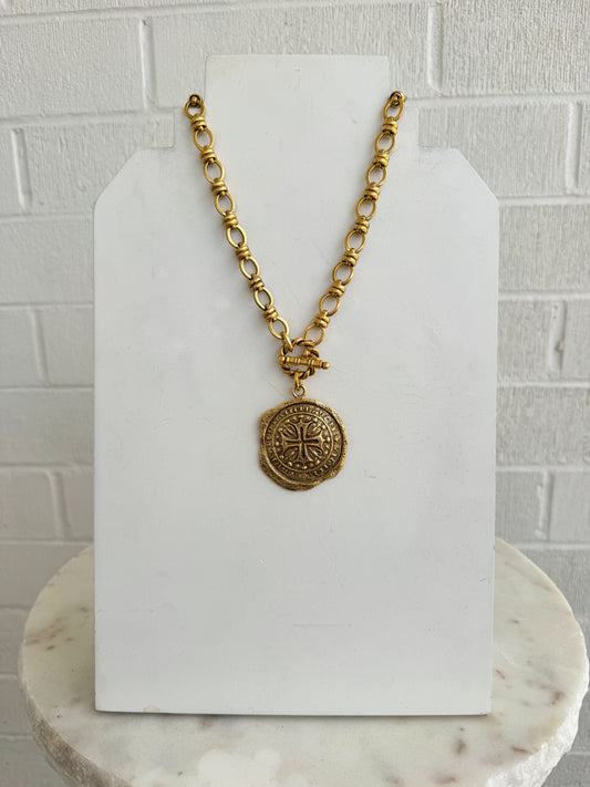 Cross Medallion Toggle Necklace