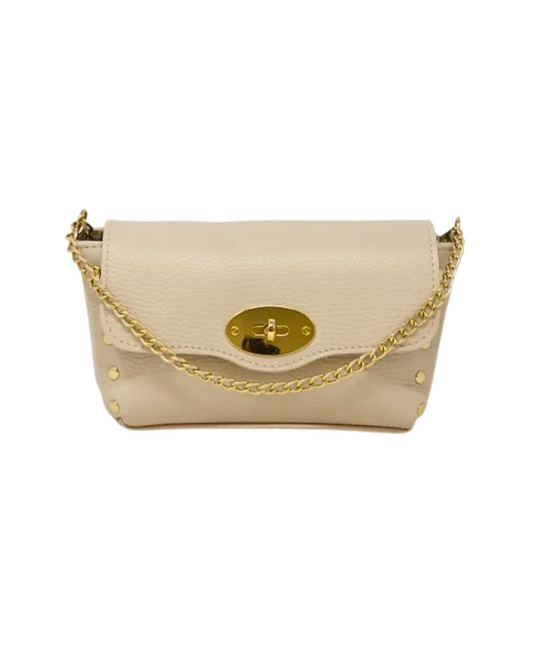 Leather Stud Handbag- Cream