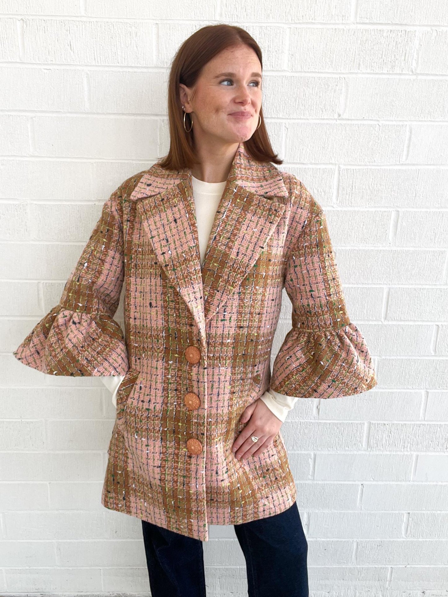 Ruffle Sleeve Plaid Coat