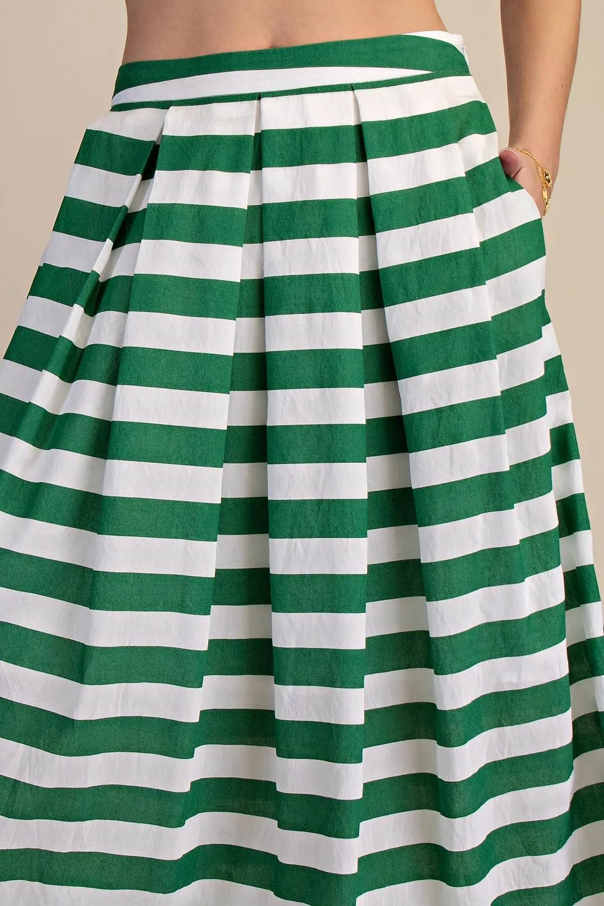 Stripe Pleated Skirt