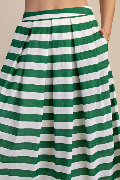 Stripe Pleated Skirt