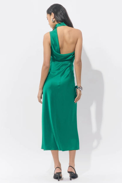 Satin Midi Dress- Emerald
