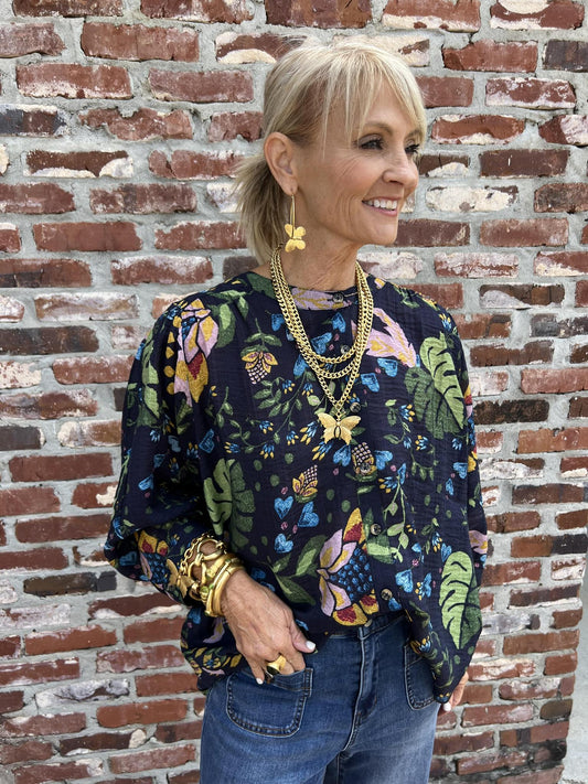 Dolman Sleeve Wide Blouse- Night Fall