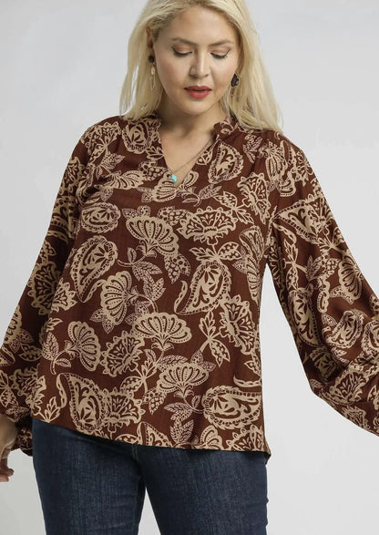 Brown Abstract Print Blouse