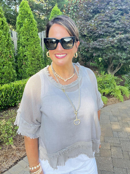 One Size Linen Mesh Layer Top