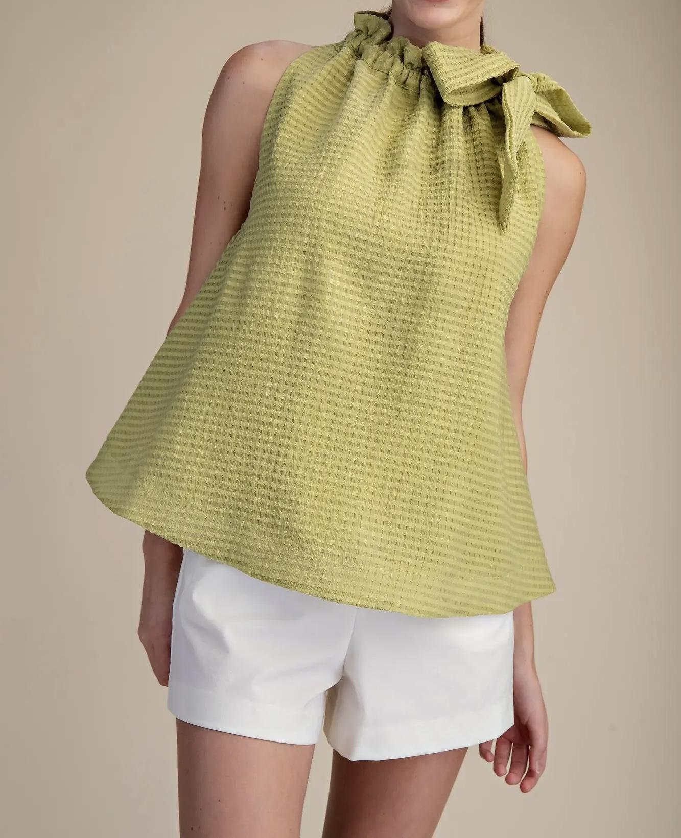 Ruffle Neck Tie Top