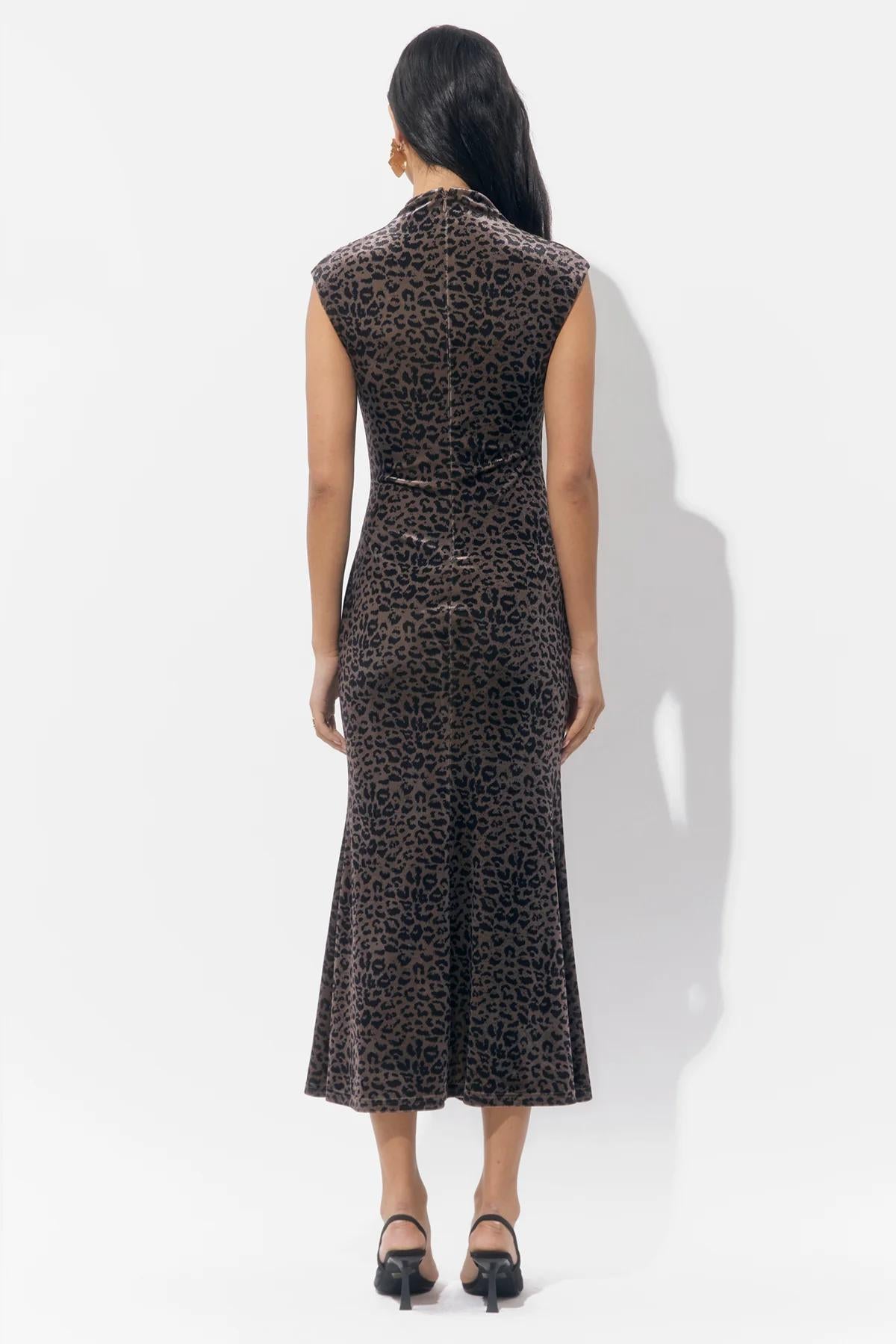 Mock Neck Midi Dress- Leopard