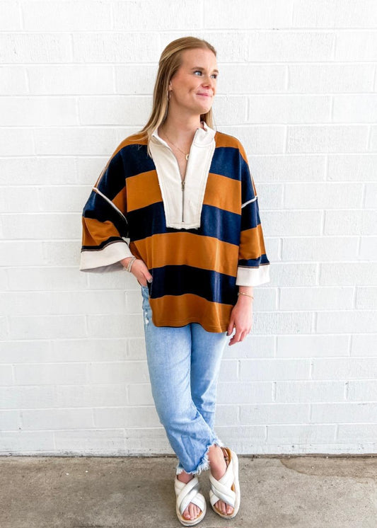 Oversized Rugby Top - Brown Navy