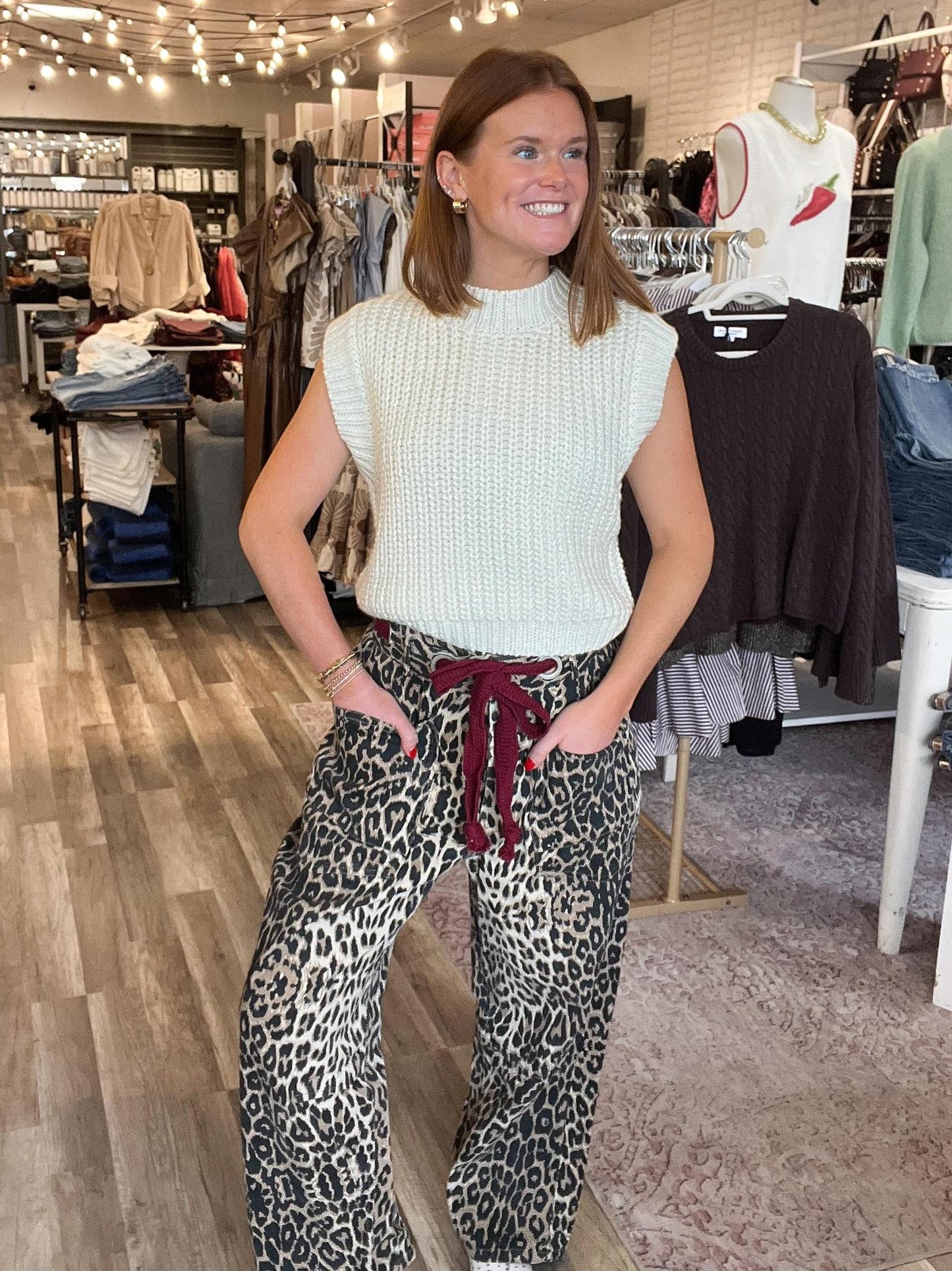 Leopard Washed Barrel Jean