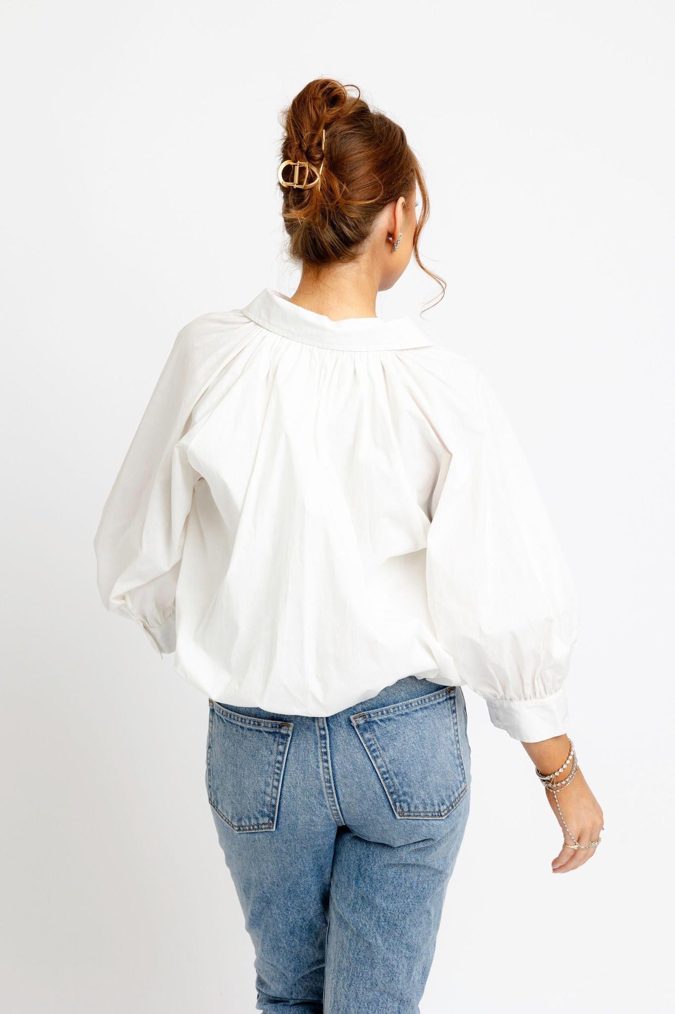 Collar Bubble Top-White