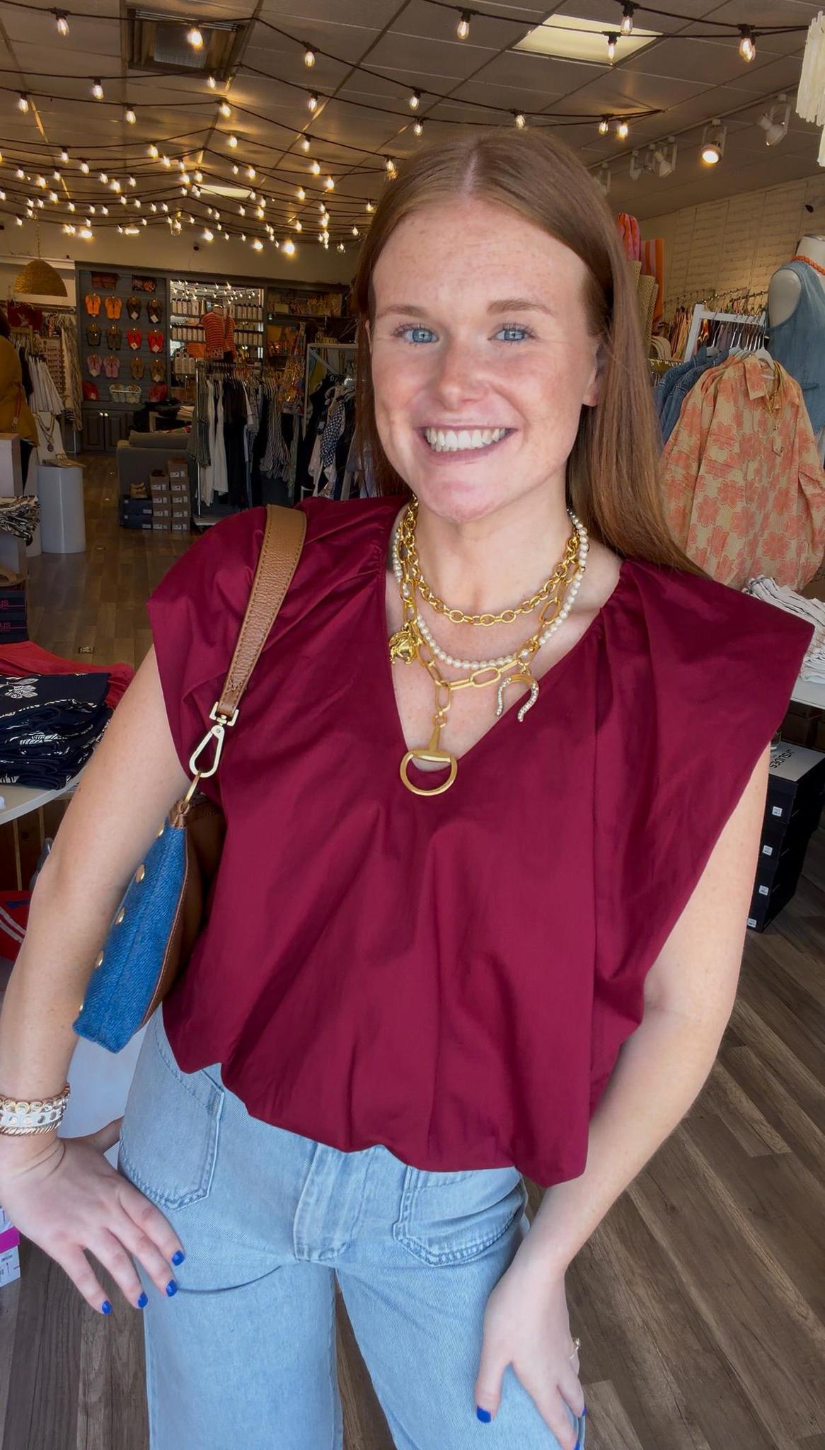 Solid Bubble Top-Burgundy