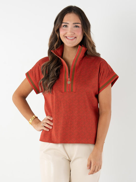 Emily McCarthy Poppy Pullover- Red Tonal Monogram