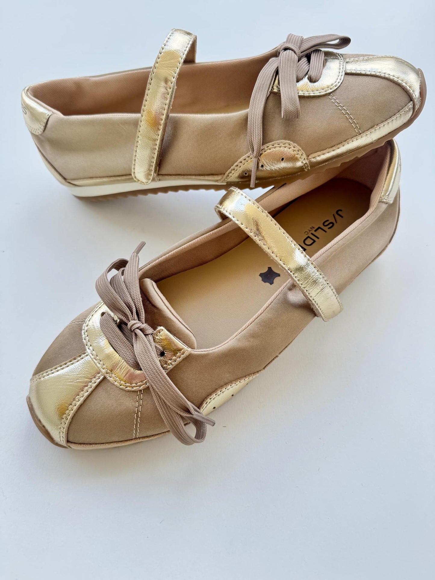 J Slides Pavia Gold Metallic/Suede Nylon