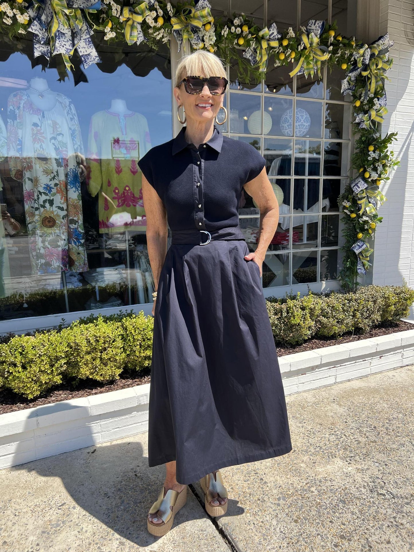 Navy Belted Dress