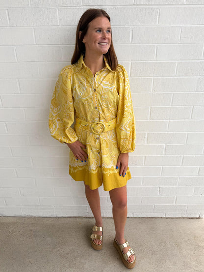 Belted Paisley Mini Dress