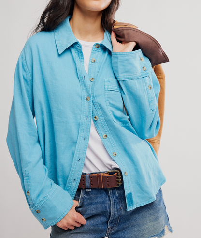 Linen Laurel Top- Milky Blue