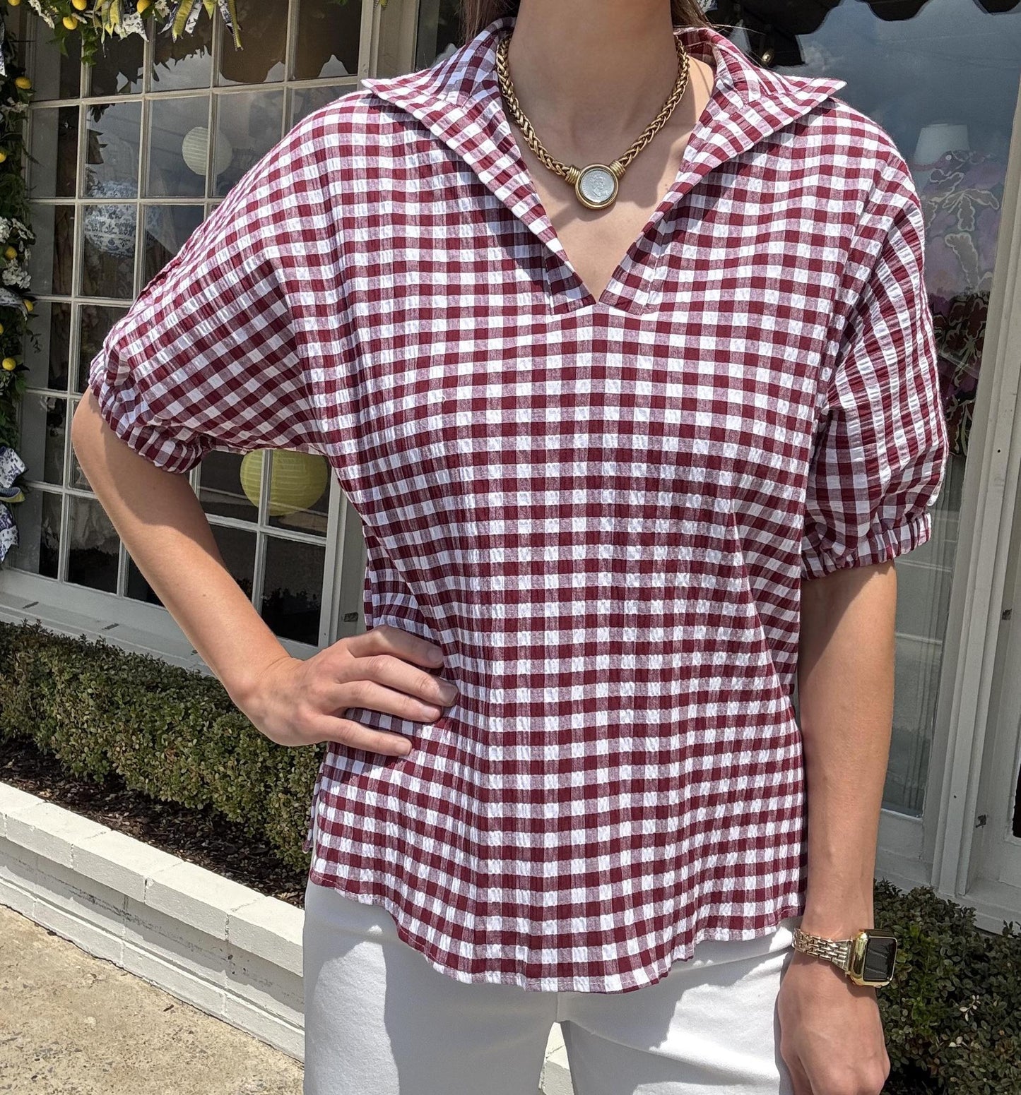 Burgundy Gingham Popover