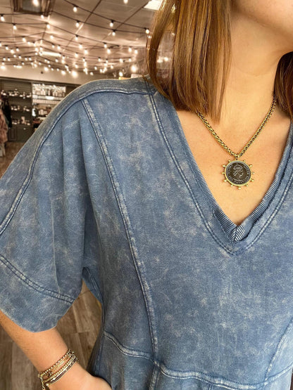 Washed Denim Knit Jumpsuit