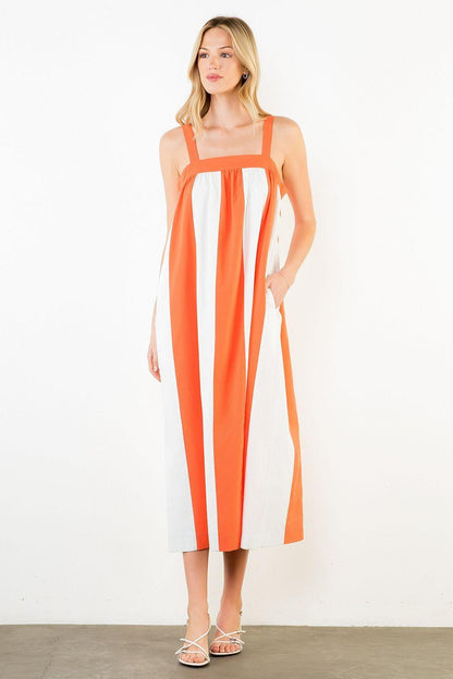 Orange Stripe Midi Dress
