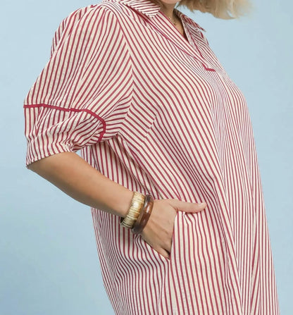 Border Stripe Dress-Pink