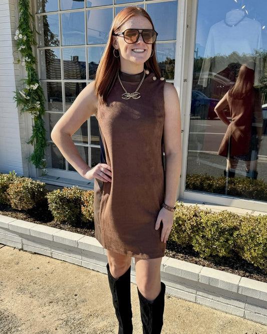 Sleeveless Chocolate Suede Dress