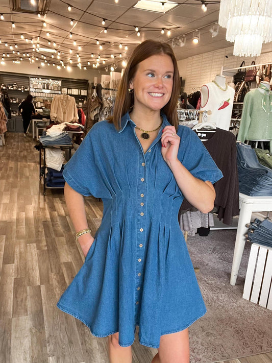 Denim Pleated Dress