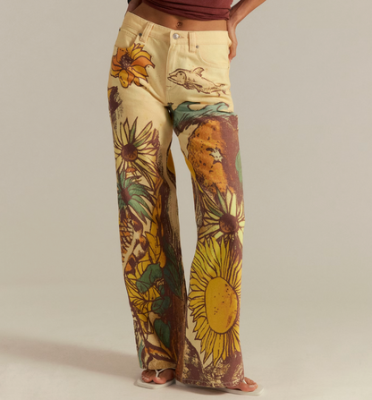 Printed Straight Leg- Beach Scene