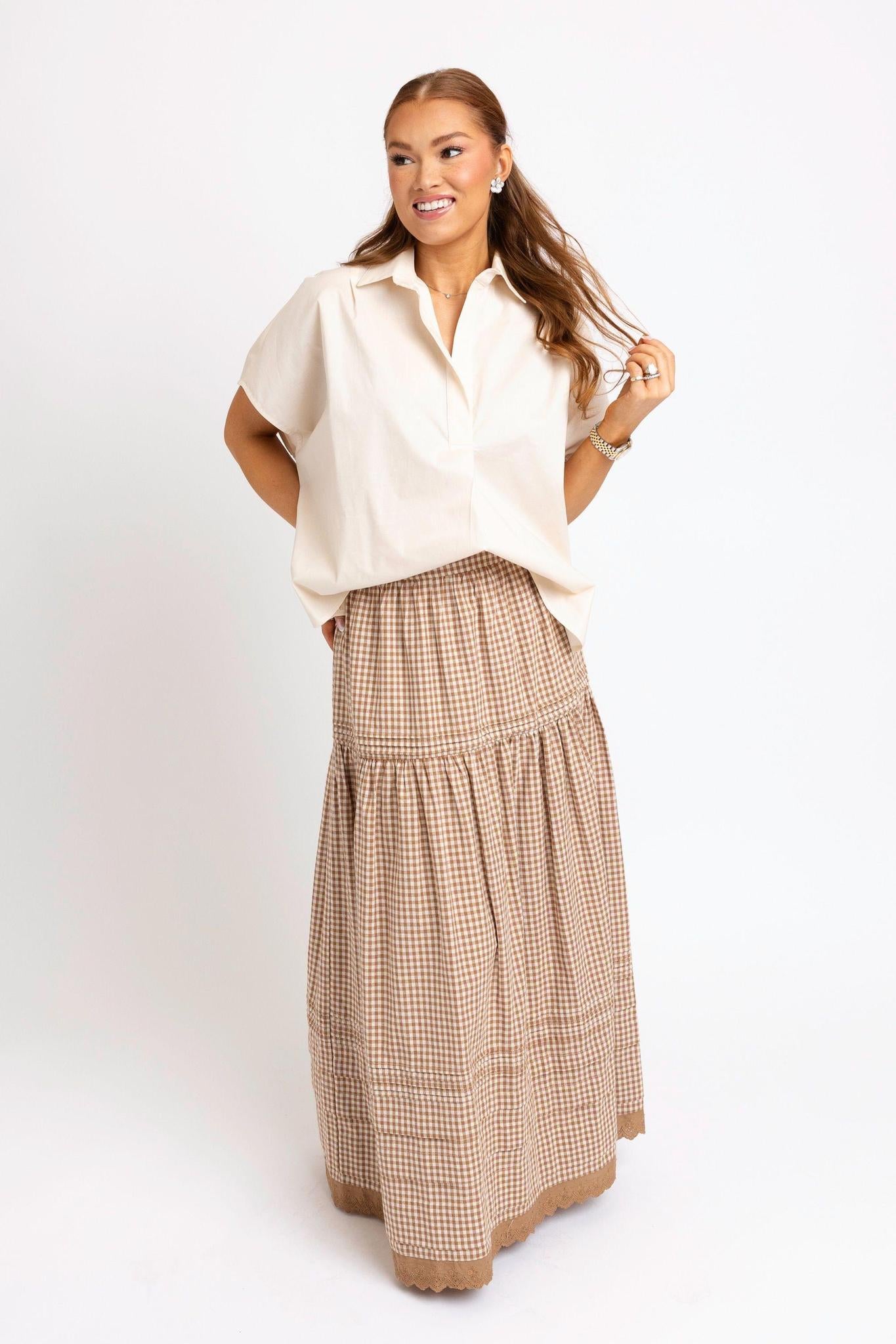 Gingham Tier Maxi Skirt