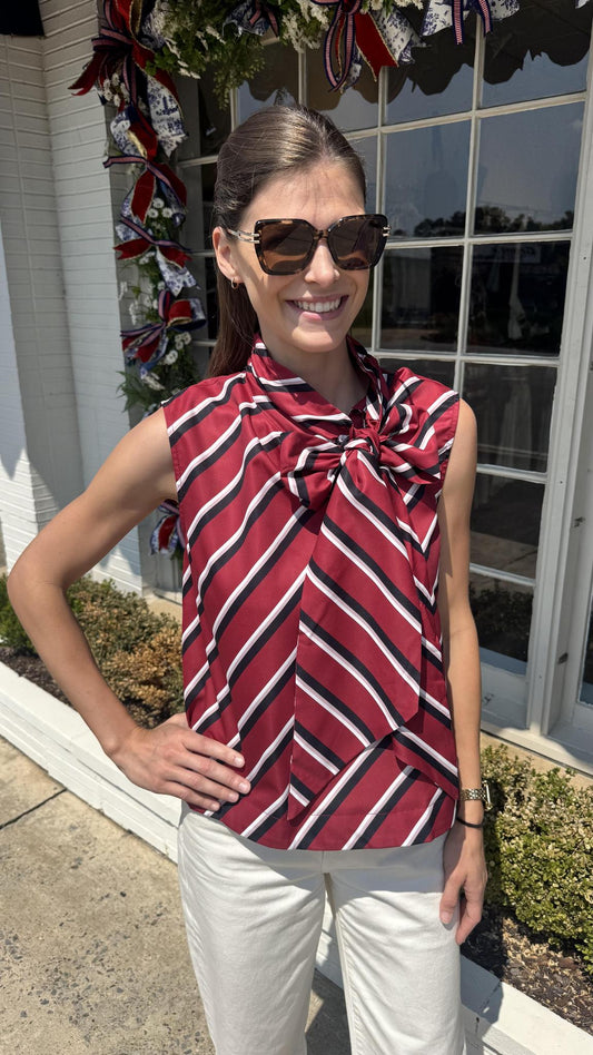 Stripe Bow Top-Burg