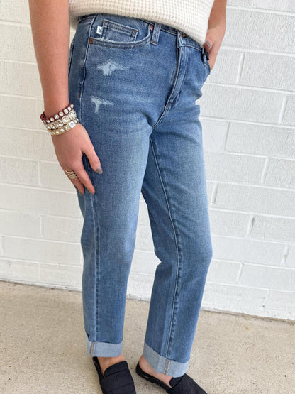 Judy Blue Criss Cross Single Cuff Denim
