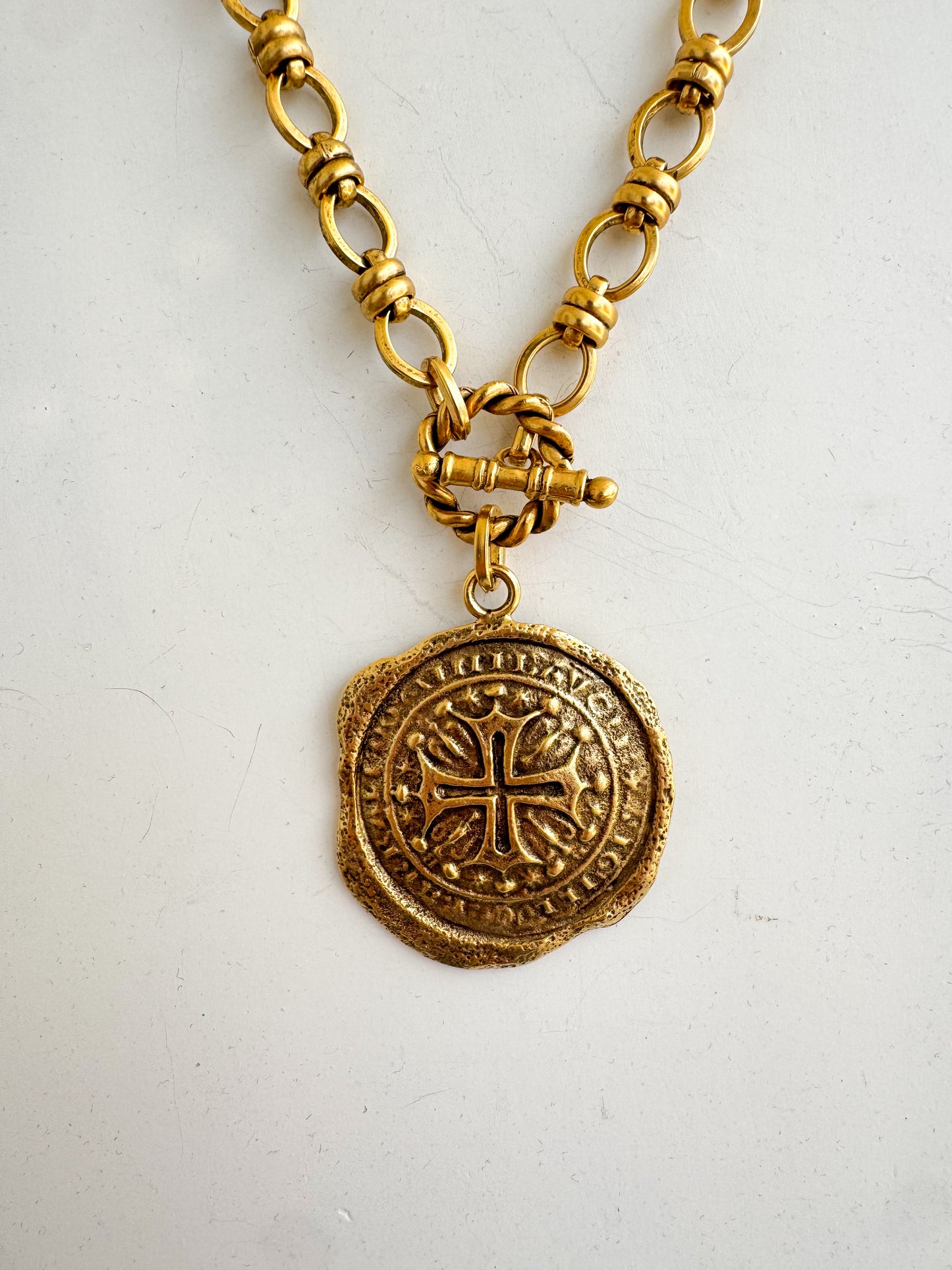 Cross Medallion Toggle Necklace