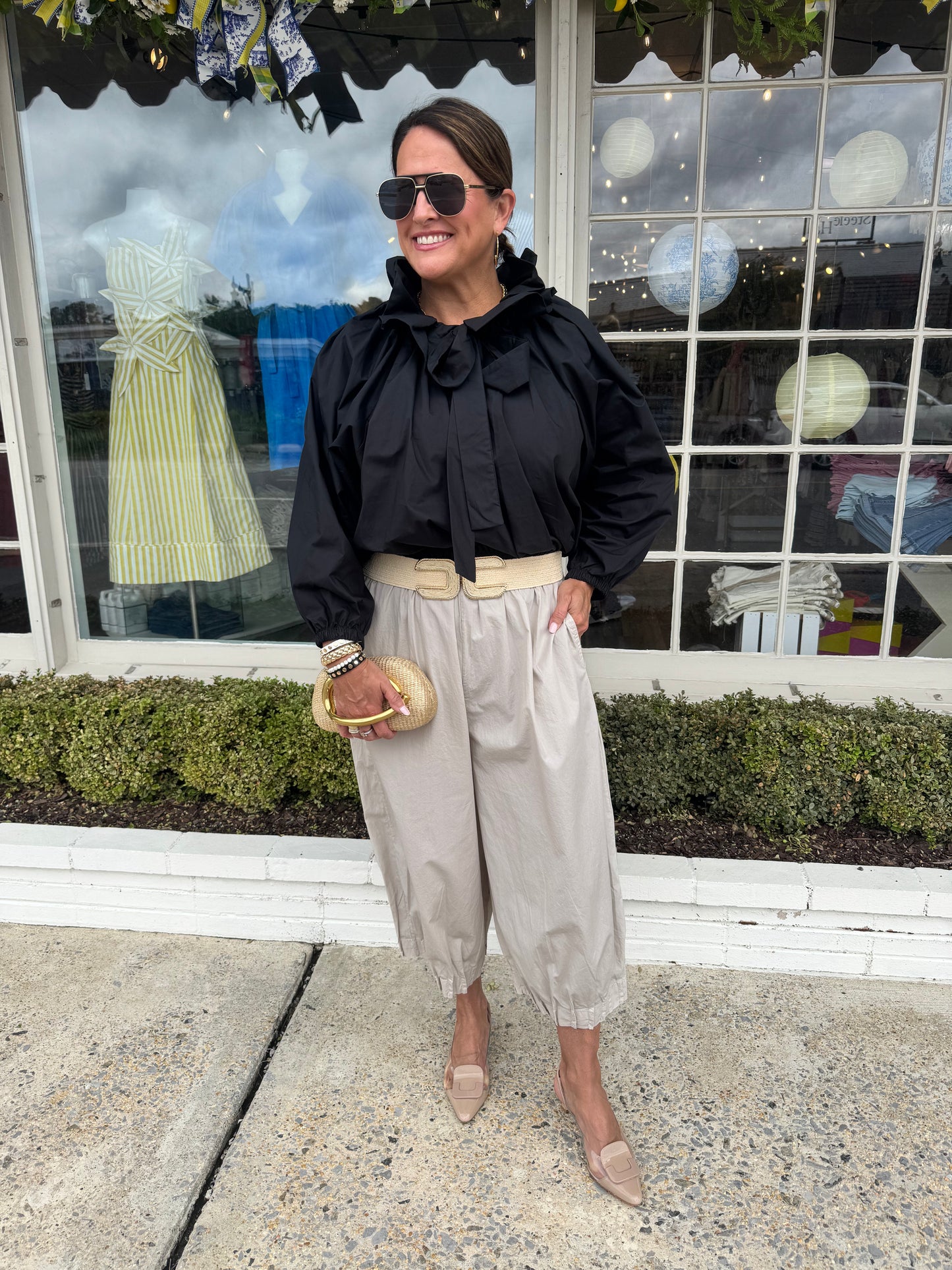 Ruffle Tie Blouse- One Size Black