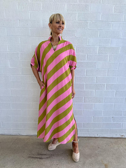 Stripe Maxi Dress- Pink
