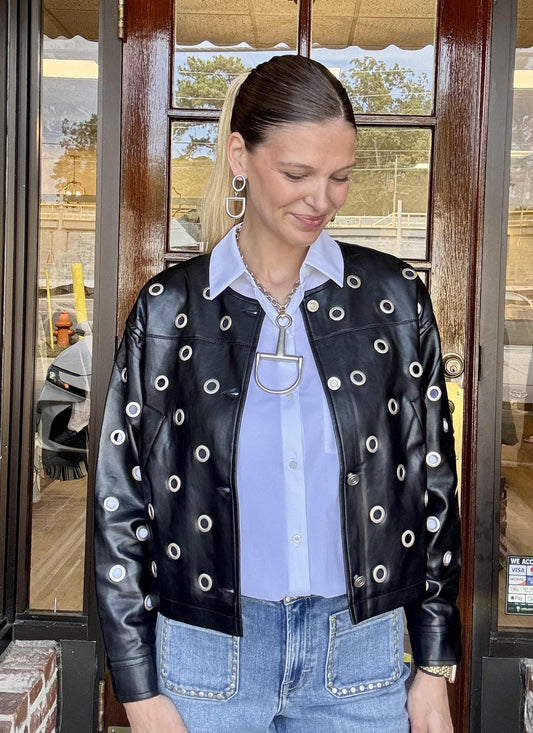 Vegan Leather Grommet Jacket
