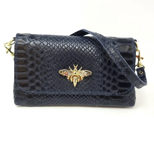Leather Butterfly Crossbody- Navy