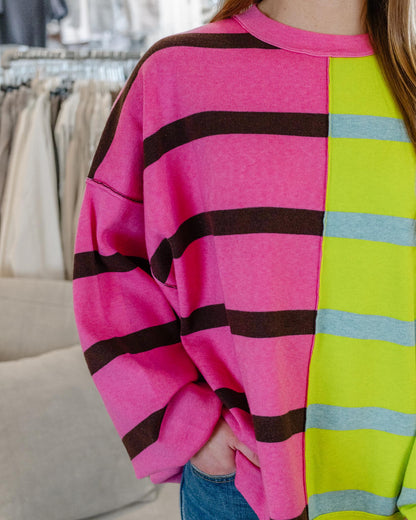 Free People Uptown Stripe Pullover- Aurora Lime Combo