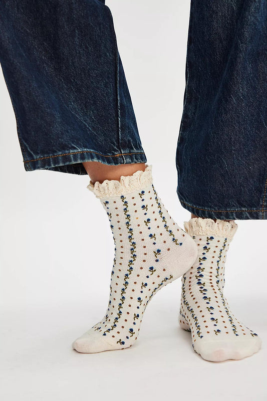 Free People Rosebud Ankle Sock- Ivory