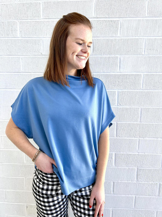 Mock Short Sleeve Top- Blue