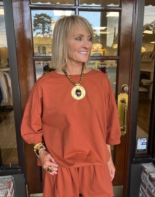 One Size Short Slv Sweatshirt-Rust