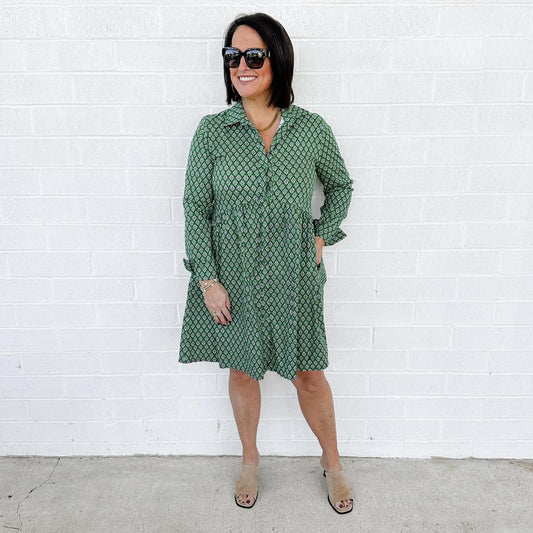 Bria Green Pattern Dress