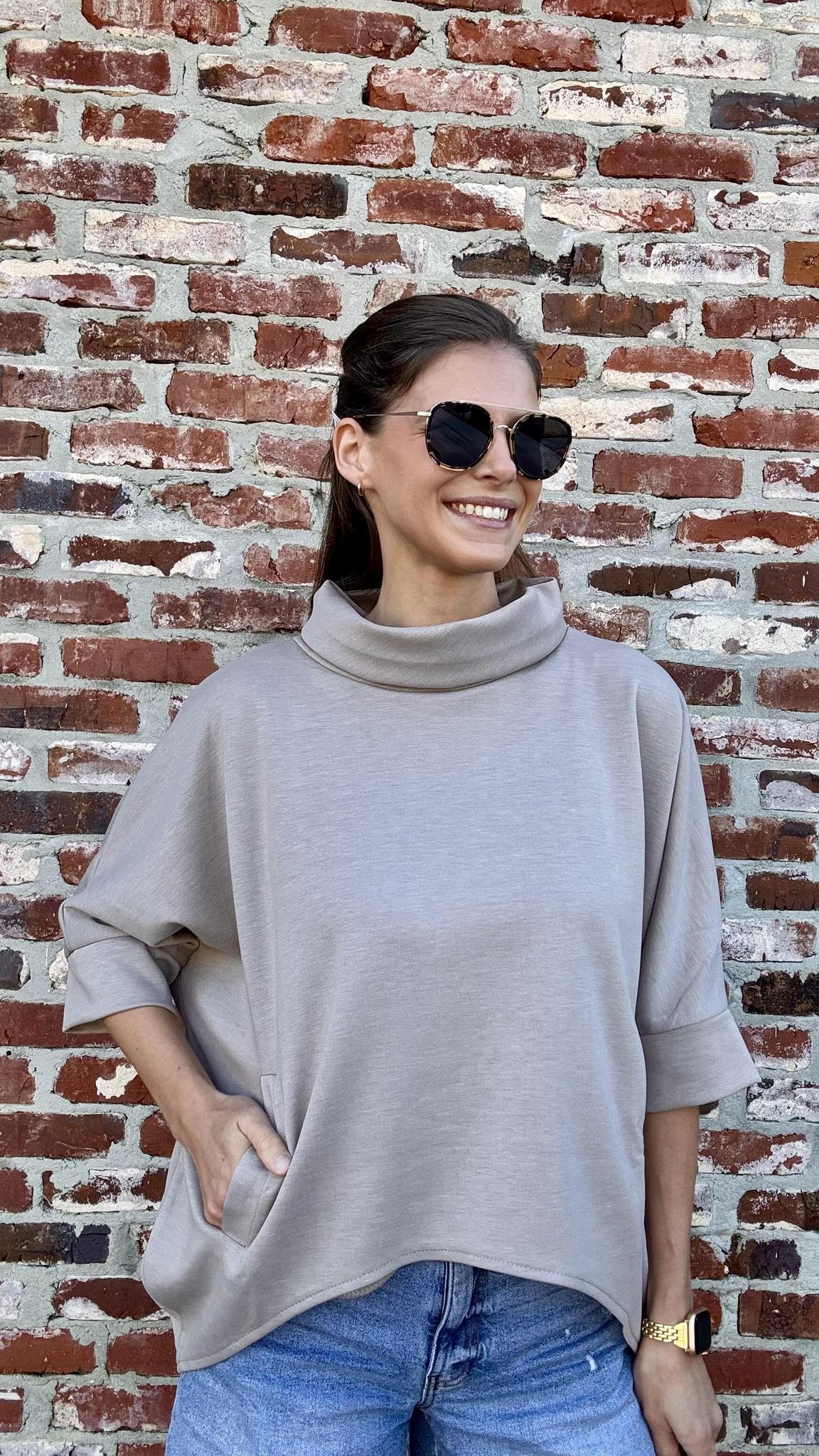 One Size Pocket Pullover-Taupe