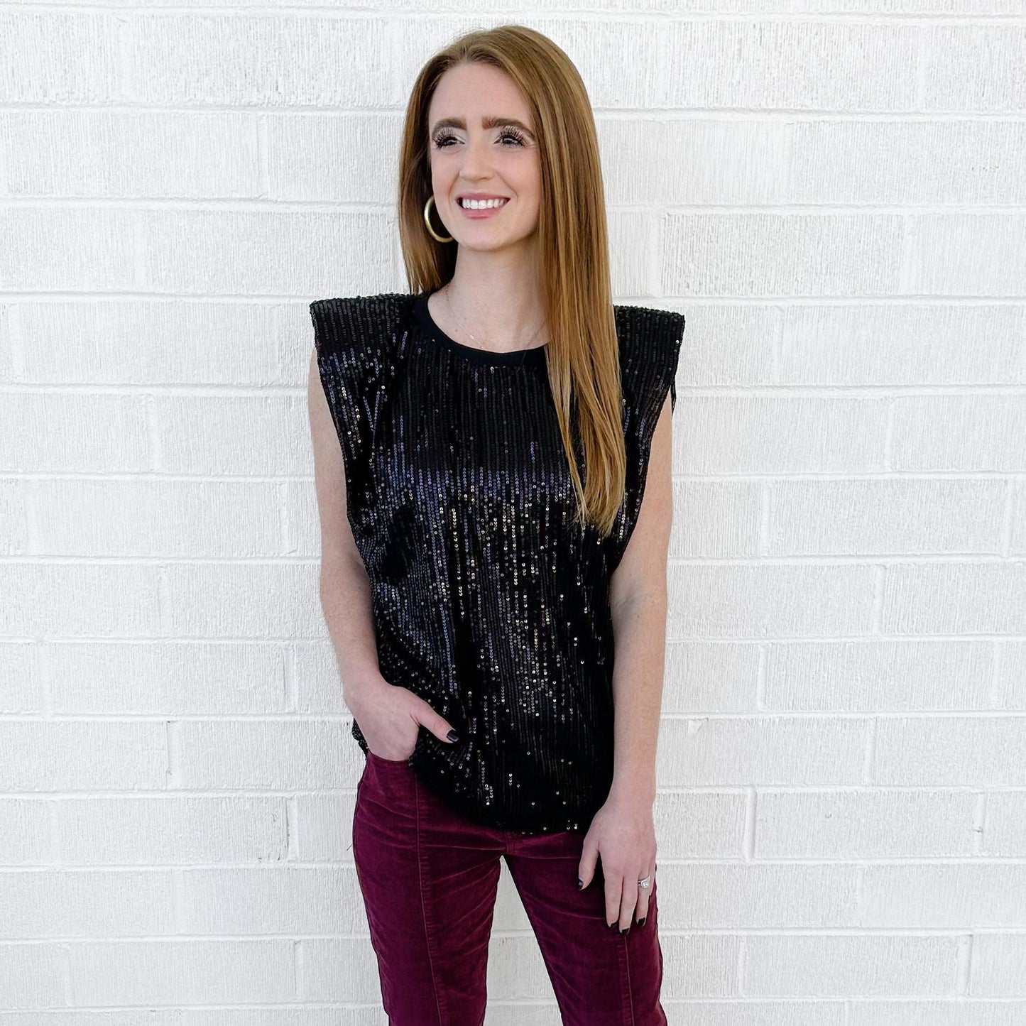 Sequin Shoulder Pad Top