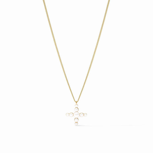 Gumdrop Cross Delicate Necklace- Pearl