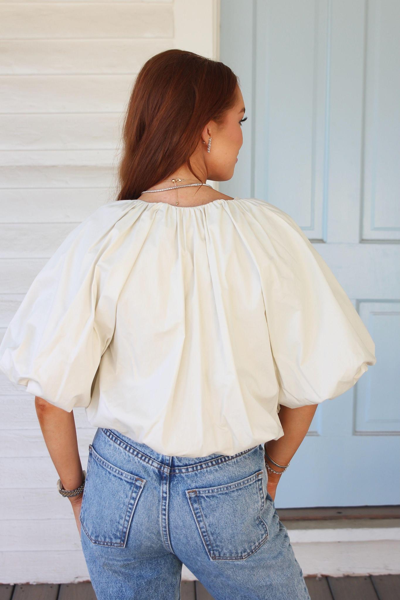 Poplin Bubble Tie Top- Taupe