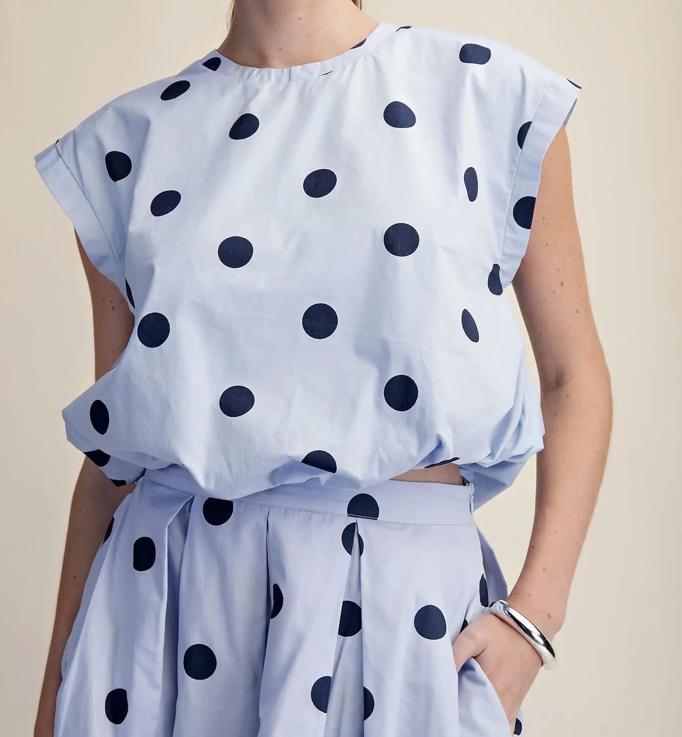 Polka Dot Bubble Top-Blue