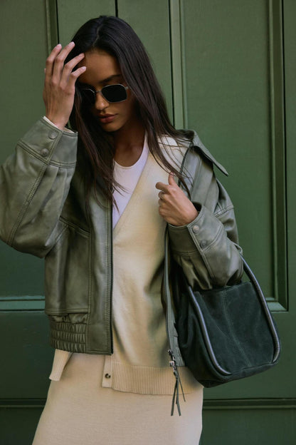 Free People Barlow Bucket Bag- Dark Olive